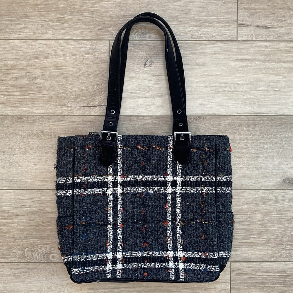 Vera Bradley Tweed Shoulder Bag Tote Velour Straps Checkered Style Plaid Purse